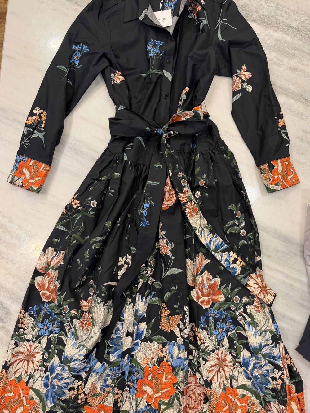 Lavender Brown Black Floral Maxi Dress with Orange & Blue Blooms